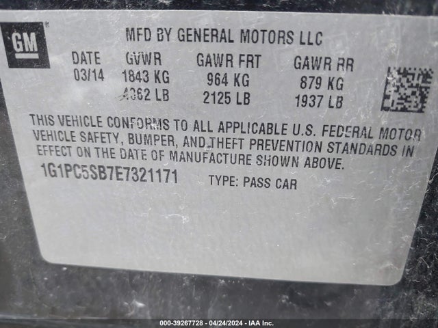 Chevrolet CRUZE LT 2014 1G1PC5SB7E7321171 Image 9