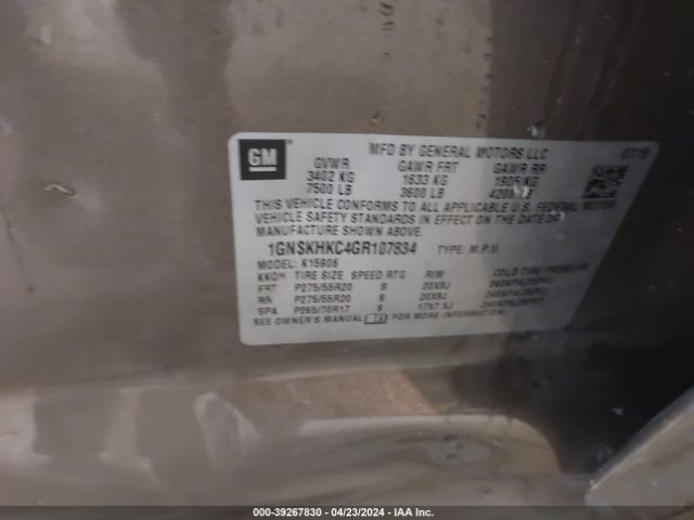 1GNSKHKC4GR107834 Chevrolet Suburban Lt