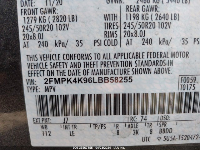 Ford Edge Titanium 2020 2FMPK4K96LBB58255 Image 9