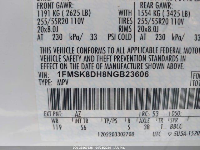 Ford EXPLORER XLT 2022 1FMSK8DH8NGB23606 Image 9