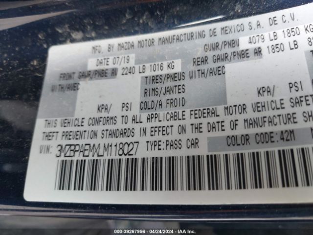 3MZBPAEMXLM118027 Mazda Mazda3 Premium Package