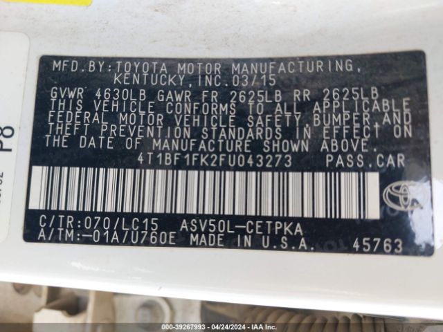 4T1BF1FK2FU043273 Toyota CAMRY XSE
