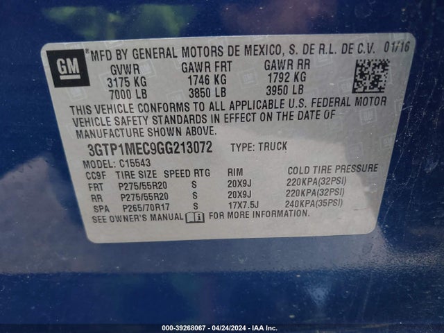 GMC Sierra 1500 Sle 2016 3GTP1MEC9GG213072 Image 9
