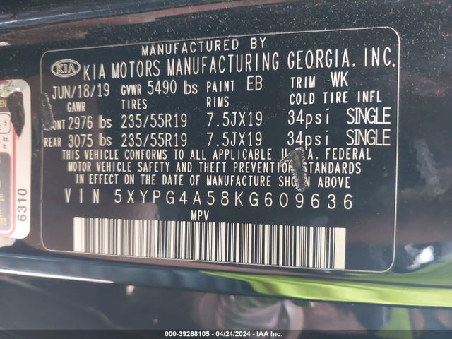 KIA Sorento 3.3l S 2019 5XYPG4A58KG609636 Image 9