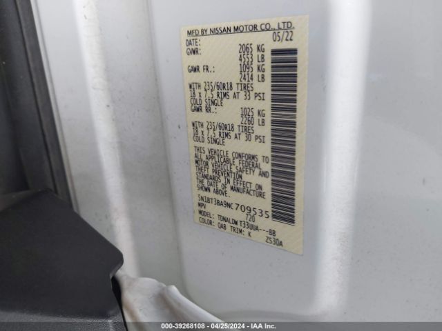 5N1BT3BA9NC709535 Nissan Rogue Sv Fwd