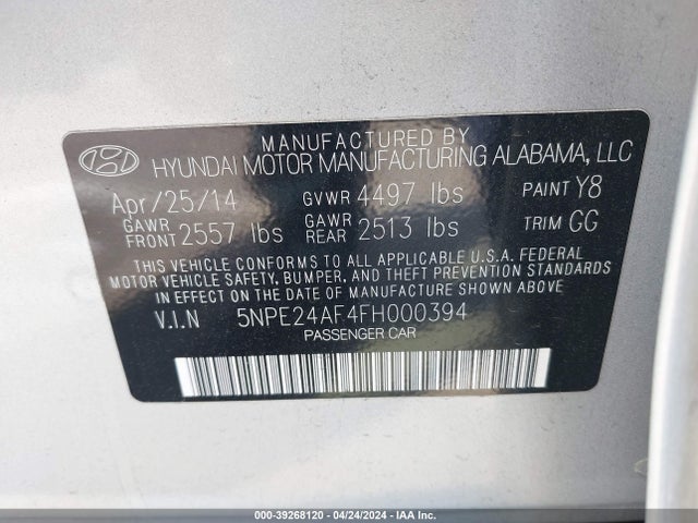 Hyundai SONATA SE 2015 5NPE24AF4FH000394 Image 9