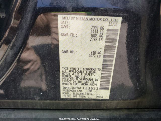 1N4BL3AP7GC123631 Nissan Altima 3.5 Sl/3.5 Sr