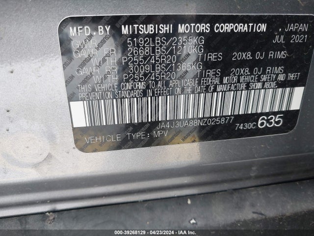 JA4J3UA88NZ025877 Mitsubishi Outlander Black Edition 2wd/se 2.5 2wd/se Launch Edition 2wd