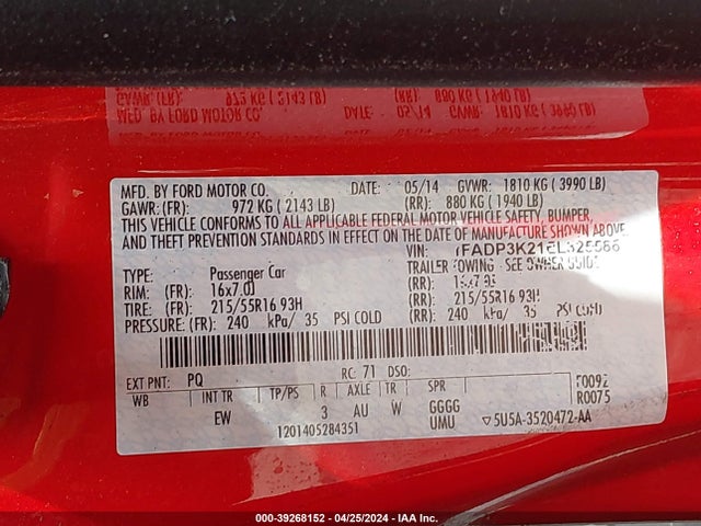 Ford FOCUS SE 2014 1FADP3K21EL325586 Image 9
