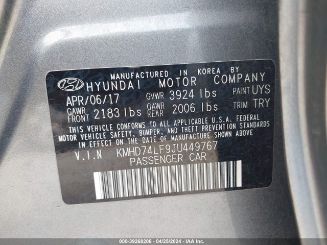 Hyundai ELANTRA SE 2018 KMHD74LF9JU449767 Image 9