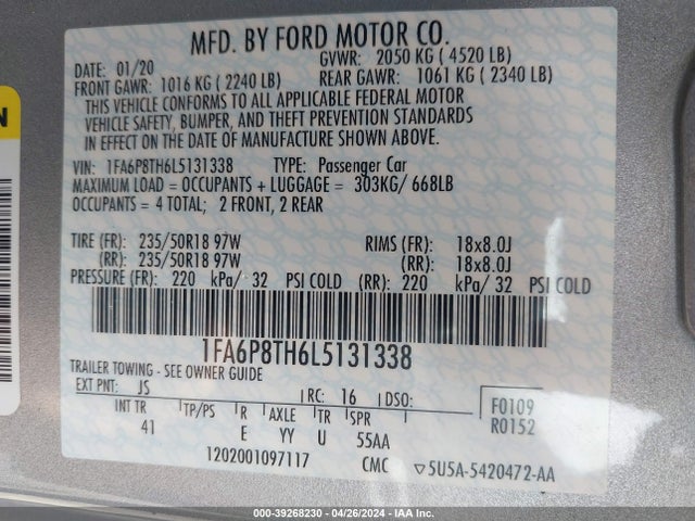 Ford Mustang Ecoboost Premium Fastback 2020 1FA6P8TH6L5131338 Image 9