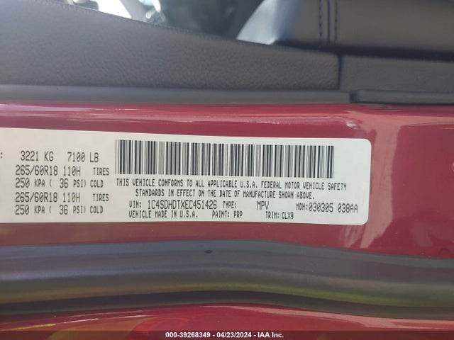 Dodge DURANGO LIMITED 2014 1C4SDHDTXEC451426 Image 9