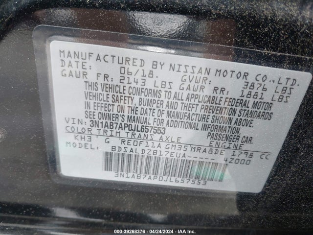 Nissan SENTRA SV 2018 3N1AB7AP0JL657553 Image 9