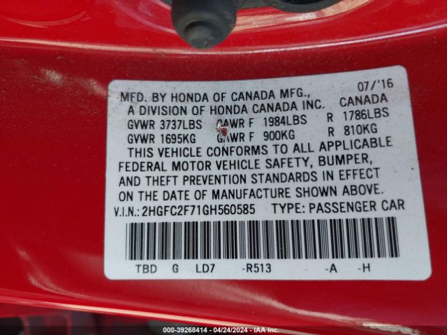 2HGFC2F71GH560585 Honda CIVIC EX