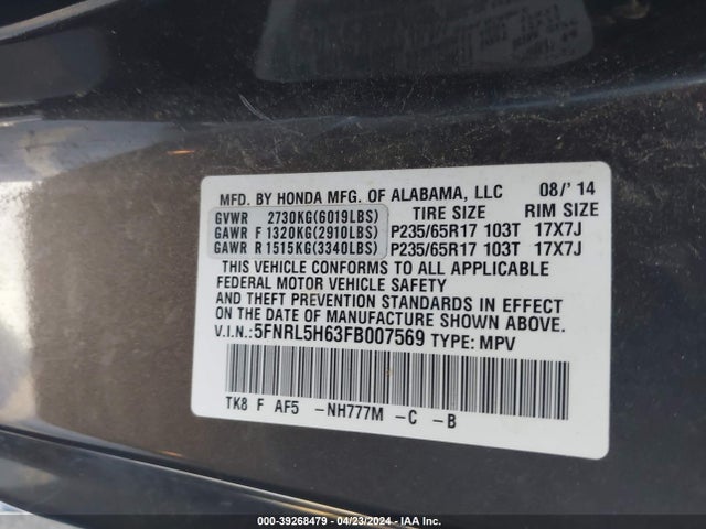 Honda Odyssey Ex-l 2015 5FNRL5H63FB007569 Image 9