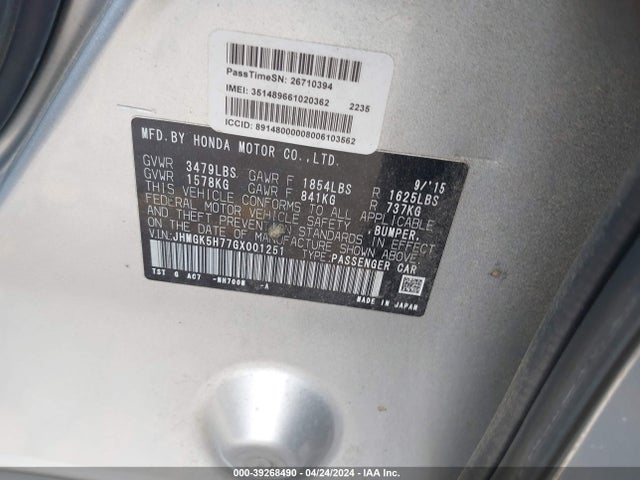 Honda FIT EX 2016 JHMGK5H77GX001251 Image 9