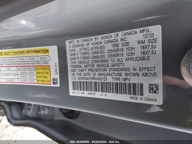Honda Cr-v Ex-l Awd 2024 2HKRS4H76RH455123 Image 9