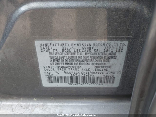 Nissan SENTRA S 2015 3N1AB7AP2FY233365 Image 9
