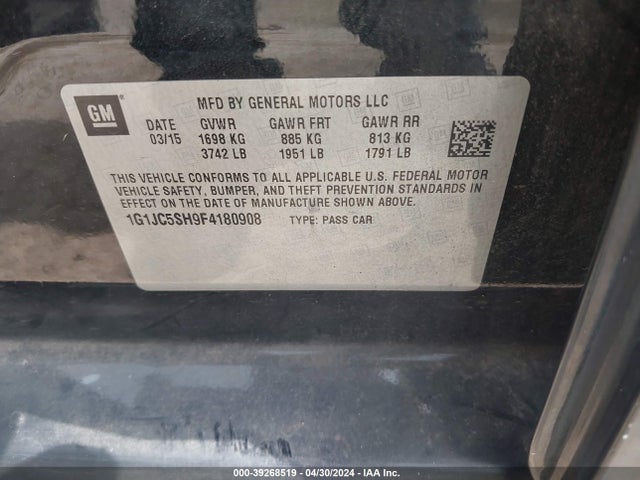 Chevrolet Sonic Lt Auto 2015 1G1JC5SH9F4180908 Image 9