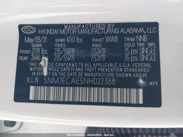 Hyundai Tucson Limited 2022 5NMJECAE5NH022388 Image 9