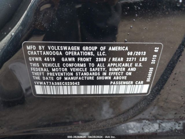 1VWAT7A38EC023042 Volkswagen Passat 1.8t Wolfsburg Edition
