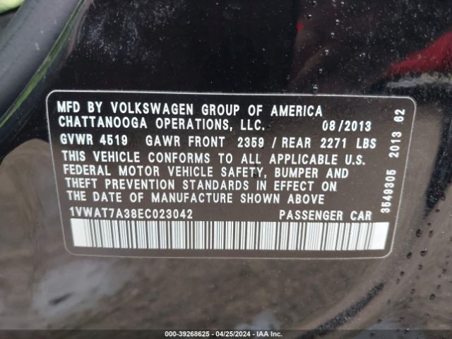 1VWAT7A38EC023042 Volkswagen Passat 1.8t Wolfsburg Edition