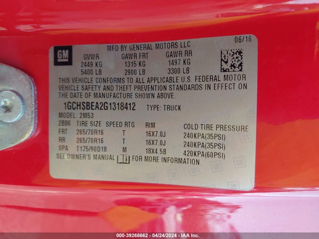 Chevrolet Colorado Wt 2016 1GCHSBEA2G1318412 Image 9