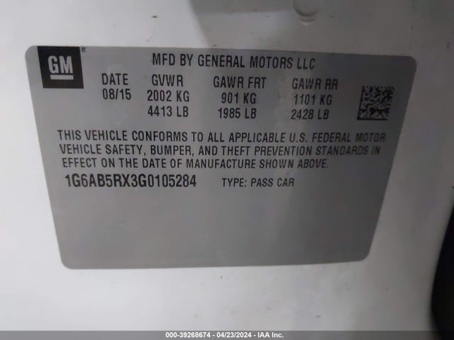 1G6AB5RX3G0105284 Cadillac Ats Luxury Collection