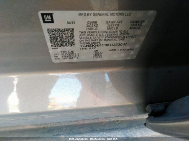 1GNSKHKC9KR332047 Chevrolet Suburban Lt