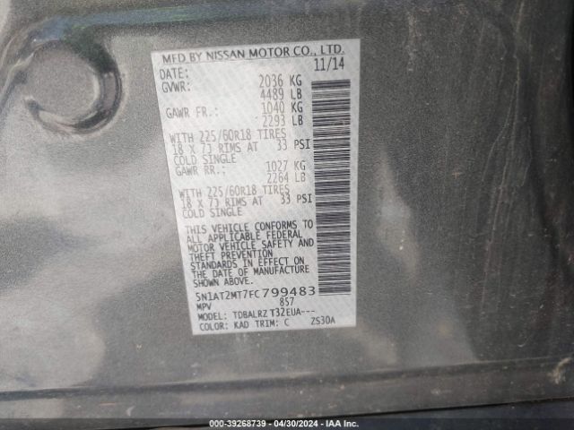 5N1AT2MT7FC799483 Nissan Rogue Sl