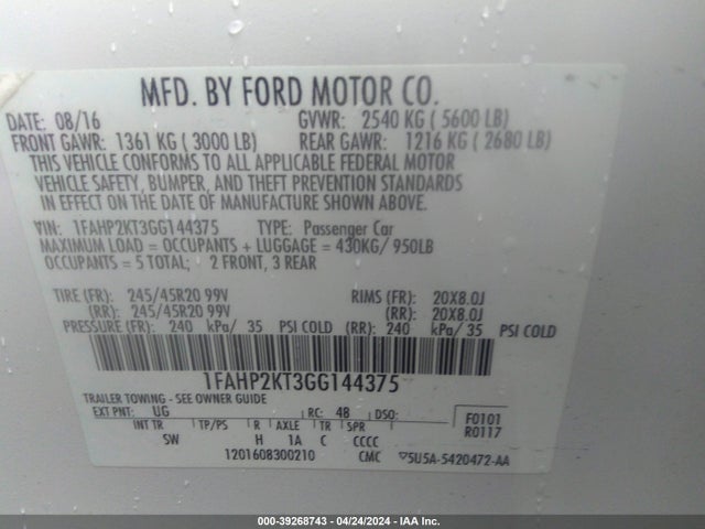 1FAHP2KT3GG144375 Ford TAURUS SHO