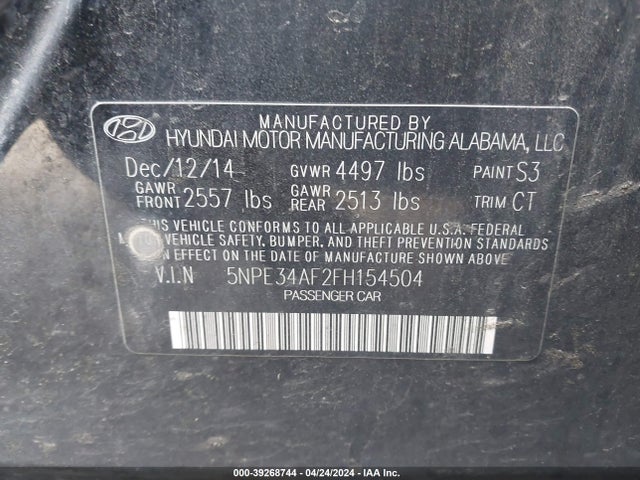 Hyundai Sonata Limited 2015 5NPE34AF2FH154504 Image 9