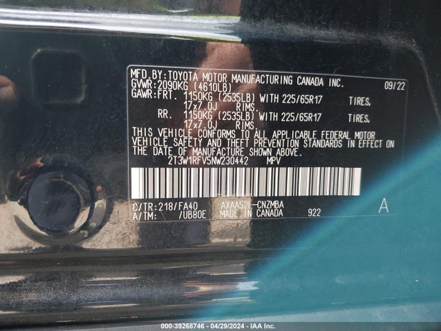 Toyota Rav4 Xle 2022 2T3W1RFV5NW230442 Image 9