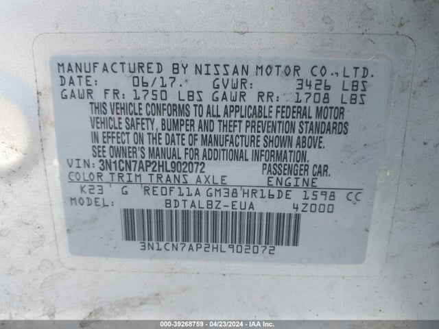 Nissan Versa 1.6 Sv 2017 3N1CN7AP2HL902072 Image 9