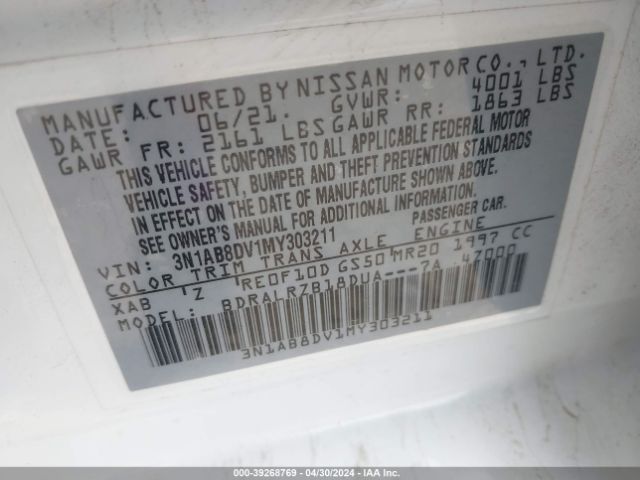 3N1AB8DV1MY303211 Nissan Sentra Sr Xtronic Cvt