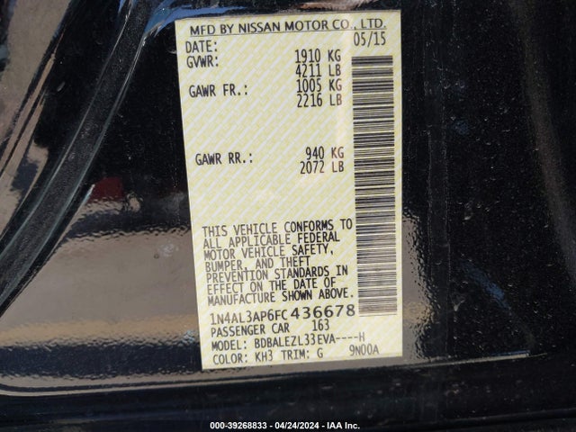 Nissan Altima 2.5 S 2015 1N4AL3AP6FC436678 Image 9