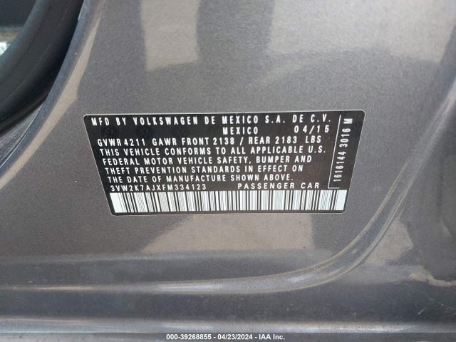 Volkswagen Jetta 2.0l S 2015 3VW2K7AJXFM334123 Image 9