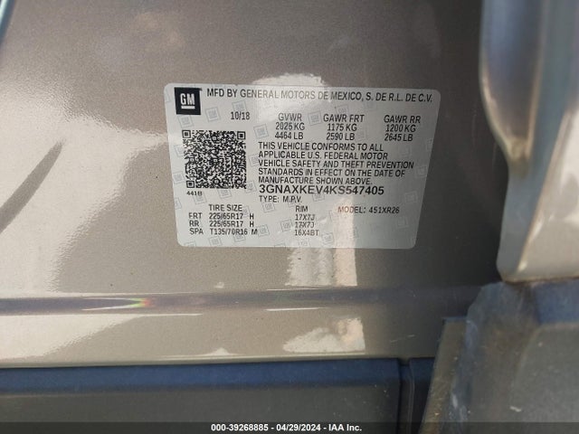 Chevrolet EQUINOX LT 2019 3GNAXKEV4KS547405 Image 9