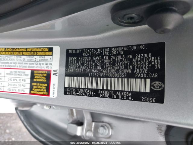 4T1B21FB1KU002557 Toyota Avalon Hybrid Xle
