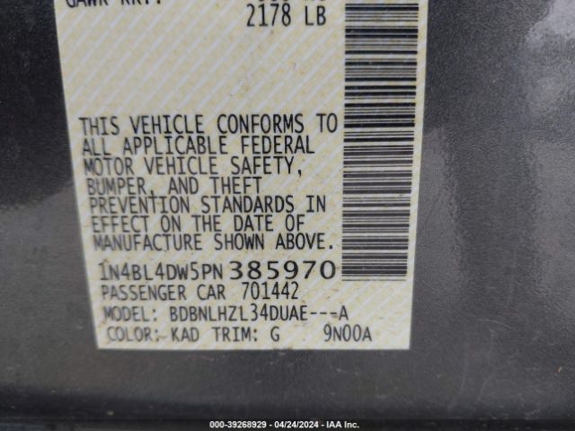1N4BL4DW5PN385970 Nissan Altima Sv Intelligent Awd