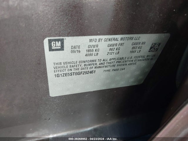 Chevrolet MALIBU 1LT 2016 1G1ZE5ST6GF292461 Image 9