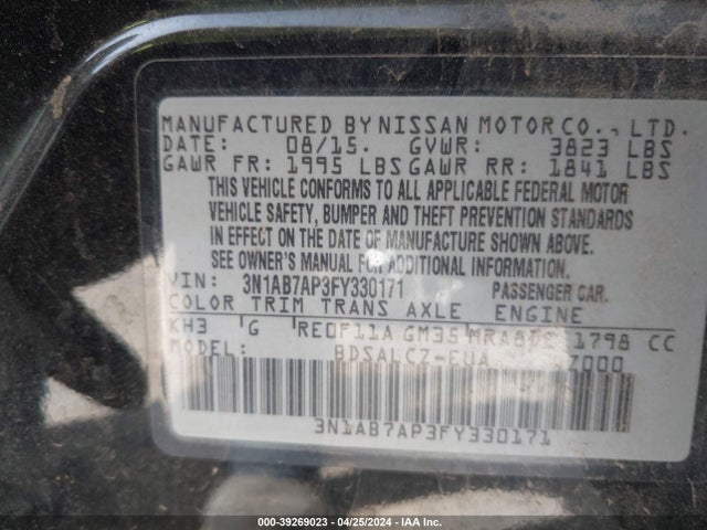Nissan SENTRA S 2015 3N1AB7AP3FY330171 Image 9