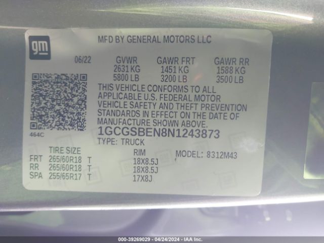 1GCGSBEN8N1243873 Chevrolet Colorado 2wd  Short Box Wt