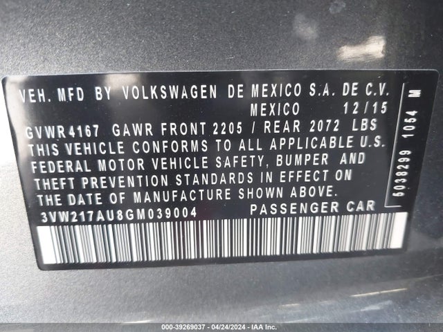 3VW217AU8GM039004 Volkswagen Golf Tsi S 4-door