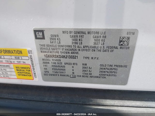 GMC Acadia Limited 2017 1GKKRSKD4HJ130321 Image 9