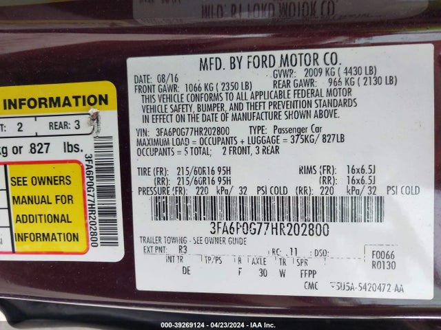Ford FUSION S 2017 3FA6P0G77HR202800 Image 9