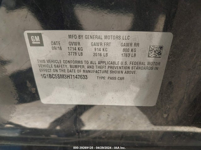 Chevrolet Cruze Ls Auto 2017 1G1BC5SM3H7147633 Image 9