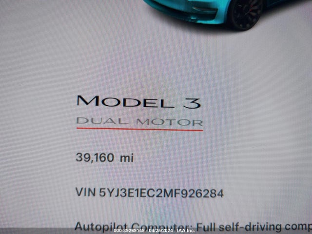 5YJ3E1EC2MF926284 Tesla Model 3 Performance Dual Motor All-wheel Drive