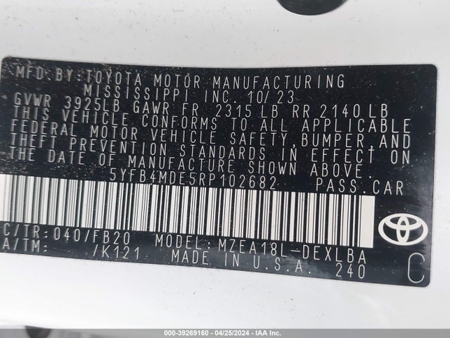 Toyota COROLLA LE 2024 5YFB4MDE5RP102682 Image 9
