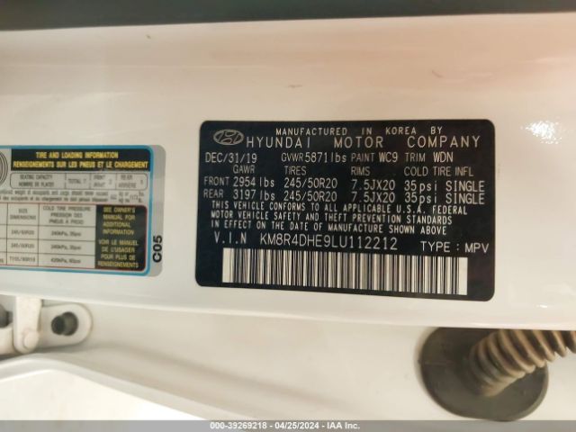 KM8R4DHE9LU112212 Hyundai Palisade Sel